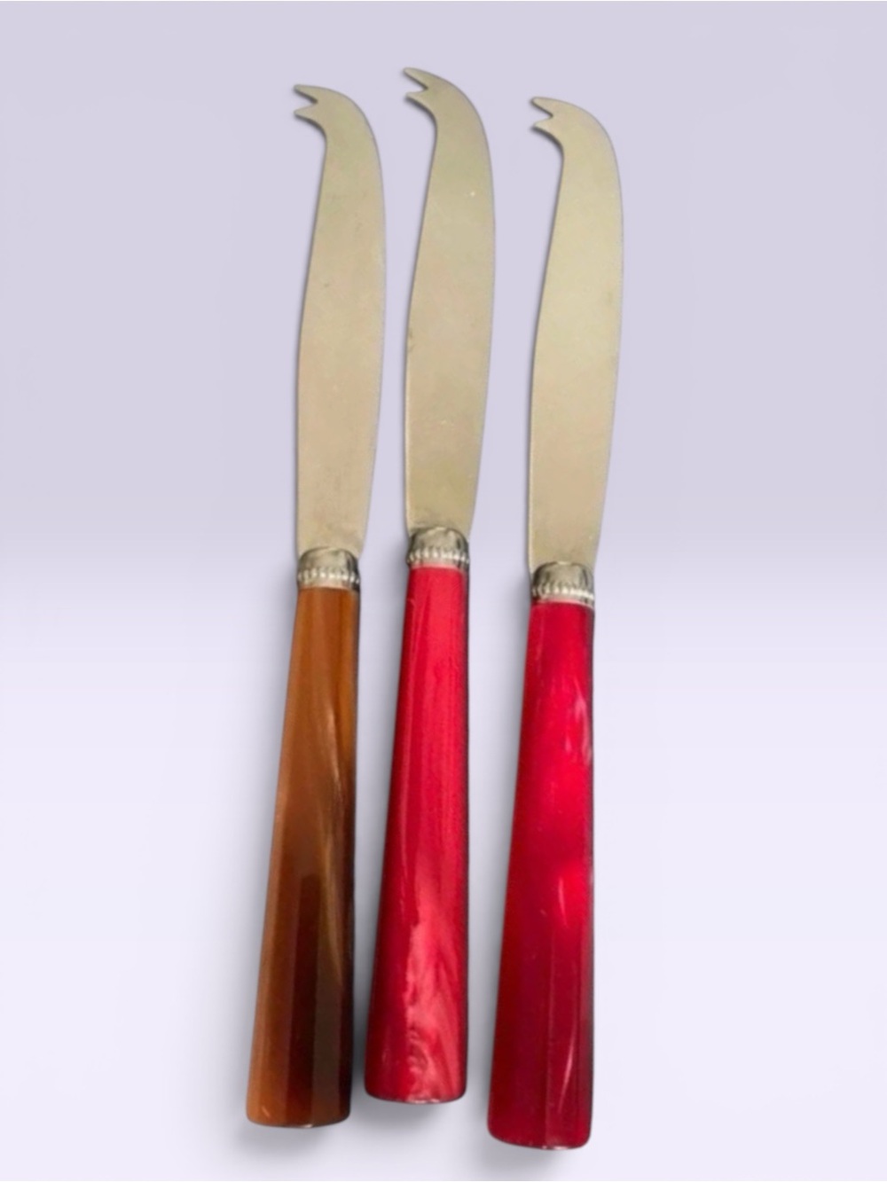 Savoir Vivre Fork Tipped Cheese Knife Set of 3 Pearlized Colorful France Vintage
